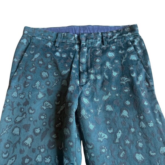 Tsumori Chiatso Cropped Length Slacks Pants Teal Print Trousers Size 10 Women's - Picture 2 of 11